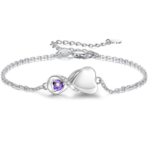 Infinity Cremation Jewelry Bracelet for Ashes for Women | S925 Sterling Silver Urn Bracelets for Human Ashes Cremation Charms - Memorial Jewelry Gifts for A Loss of Loved Ones - color: Amethyst