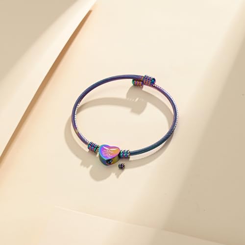 Cremation Jewelry Wing Heart Urn Bracelet for Human Ashes for Women Men Memorial Keepsake Cuff Bangle Bracelet - color: Rainbow