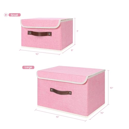ANMINY Fabric Storage Box Bins with Lids, Pink, 10"x8"x7" - color: Pink, size: Small (Pack of 1)