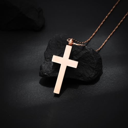 Crystal Cross Necklace for Ashes Stainless Steel Keepsake Cremation Jewelry Religious Cross Memorial Urn Necklace for Pet Human Ashes Gifts - color: Rosegold