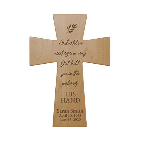 Lifesong Milestones Personalized Wooden Memorial Wall Cross Hanging 7x11 Bereavement Gift Loss of Loved One Celebration of Life in Loving Memory Remembrance Until We Meet Again (Adult) (Maple) - color: Maple