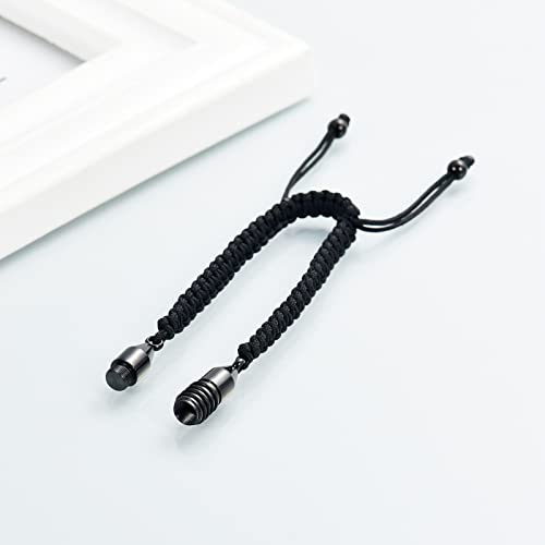 Hearbeingt Cylinder Cremation Bracelet for Ashes Adjustable Rope Urn Bangle - color: D-Black