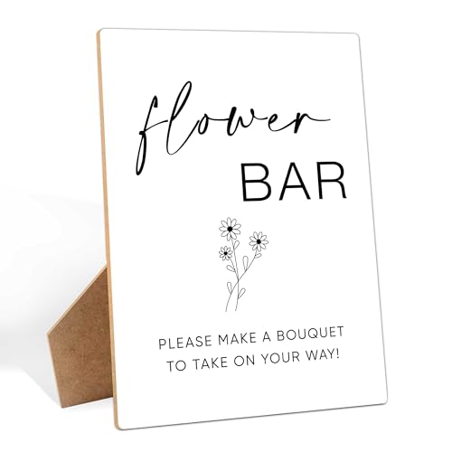 Flower Bouquet Bar Sign, 8×11 Inches Wooden Sign With Stand, Minimalist Gender Neutral Tabletop Decor for Baby Shower, Bridal Shower, Wedding Reception, Event Party Favor Supplies-15 - style: Flower Bar