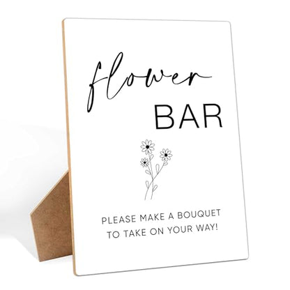 Flower Bouquet Bar Sign, 8×11 Inches Wooden Sign With Stand, Minimalist Gender Neutral Tabletop Decor for Baby Shower, Bridal Shower, Wedding Reception, Event Party Favor Supplies-15 - style: Flower Bar