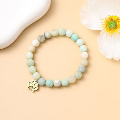 VZBarn Memorial Gifts for Loss of Pet’s Mom Pet Keepsake Dog Cat Paw Charm Natural Stone Bracelet Remembrance Gift for Women - color: Blue Golden