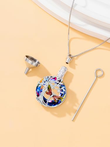 TOUPOP Butterfly Necklace for Women 925 Sterling Silver Tree of Life Butterflies Dragonfly Hummingbird Pendant Necklaces Crystal Jewelry Anniversary Christmas Birthday Gift for Her - color: Dragonfly Red - Urn