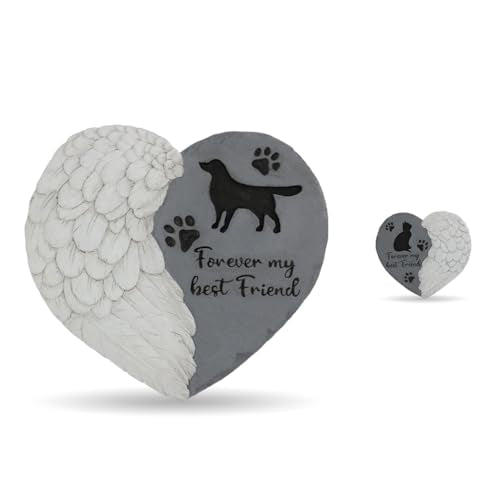 Landoraloria Dog Memorial Stone 10” Heart with Wings Outdoor Pet Grave Marker Cement Garden Remembrance Stone Sympathy Gift for Loss of Dog Rainbow Bridge Design