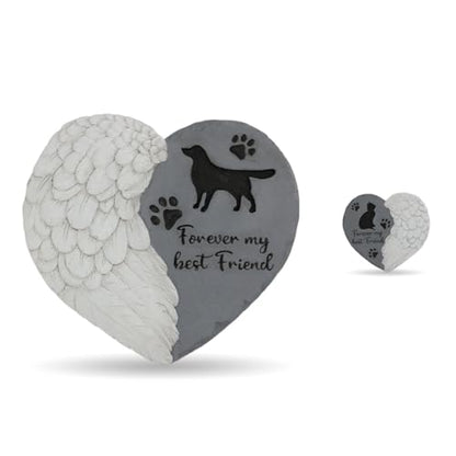 Landoraloria Dog Memorial Stone 10” Heart with Wings Outdoor Pet Grave Marker Cement Garden Remembrance Stone Sympathy Gift for Loss of Dog Rainbow Bridge Design