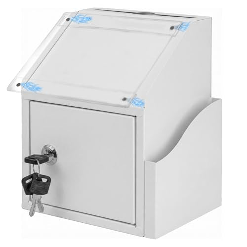 Suggestion Box with Slot and Lock, Secure Metal Ballot Box for Donation or Comment Collection, Wall Mounted or Countertop Donation Boxes for Fundraising, For Office, School, or Event Use (White) - color: White