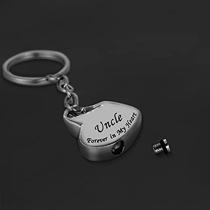Uncle Forever in My Heart Stainless Steel Memorial Keepsake Urn Keychains Cremation Jewelry for Ashes - color: Uncle