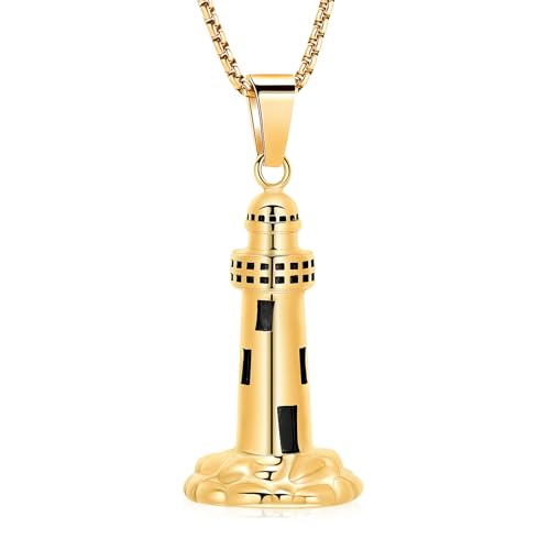 Oinsi Urn Necklace for Ashes Men's Cremation Jewelry Lighthouse Memorial Urn Necklace For Loves One Ashes Holder with Filling Kits - color: Gold