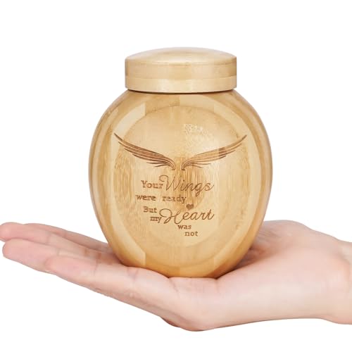 SOITIS Small Urns for Human Ashes-4.3 Inches Bamboo with Wing Pattern, Cremation Urns for Human Ash, Mini Urns for Human Ashes Keepsake Urn Holder, Ash Keepsake - color: Wing