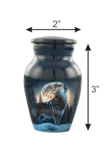 Midnight Wolves Handcrafted Keepsake Urn - 2 Mini Cremation Urns for Ashes Howling at The Moon Sharing Wolf Moonlit Memorial Token (Keepsake Urns Set of 2), Dark Blue - size: Mini