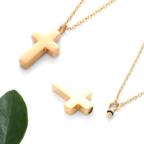 Cross Urn Necklace for Ashes for Men Women Cremation Jewelry Urns Locket Pendant Ashes Holder Memorial Jewelry-Always in My Heart - color: Always in My Heart,Gold