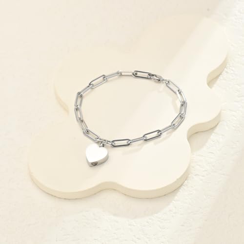 Heart Urn Bracelet for Ashes for Women Men Cremation Jewelry - color: Silver-Perforated Side