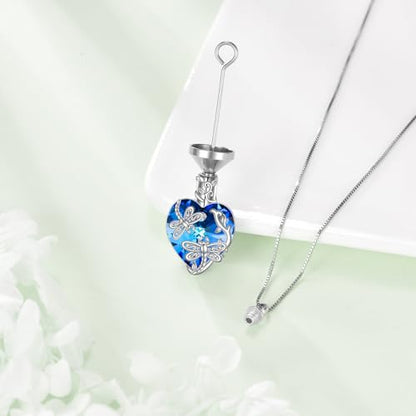 TOUPOP Sterling Silver Urn Necklace for Ashes with Crystal Memorial Keepsake Dragonfly/Butterfly/Cardinal/Cat/Dolphin Cremeation Jewelry Birthday Mothers Day Christmas Gifts for Her Women - style: Dragonfly