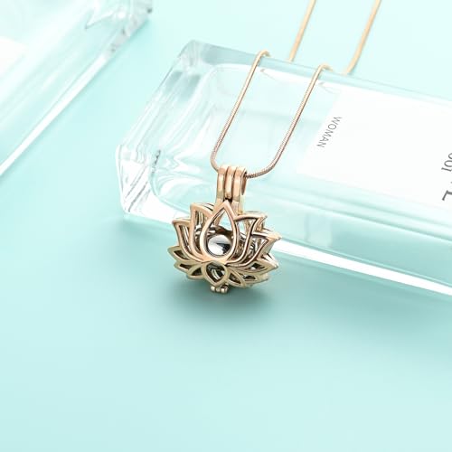Cremation Jewelry Lotus Flower Urn Necklaces for Ashes Stainless Stell Memorial Ash Pendant Necklaces with Mini Urn Keepsake Ash Jewelry for Men Women Gifts with Funnel Filler Kit - color: Rose-Silver