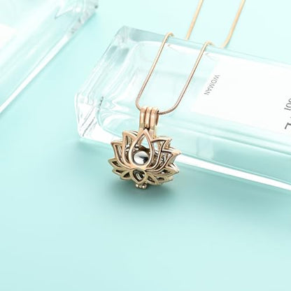 Cremation Jewelry Lotus Flower Urn Necklaces for Ashes Stainless Stell Memorial Ash Pendant Necklaces with Mini Urn Keepsake Ash Jewelry for Men Women Gifts with Funnel Filler Kit - color: Rose-Silver