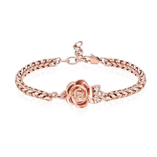 shajwo Cremation Jewelry Rose Flower Urn Bracelet for Human Ashes for Women Girl Adjustable Memorial Keepsake Link Bracelet - color: Rose Gold