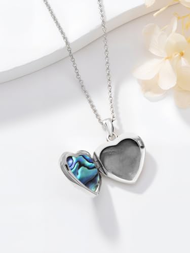 Personalized Heart Locket Necklace That Holds Pictures 925 Sterling Silver Custom Photo Lockets Necklaces Jewelry Gifts for Family Women Lover - color: Skull-Abalone shell, style: Locket Only