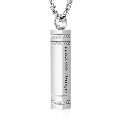 abooxiu Urn Necklace for Ashes Memorial Cremation Jewelry for Ashes Stainless Steel Ashes Jewelry Cube Ashes Necklace Bar Urn Pendant for Women Men - style: With Me Always-Silver