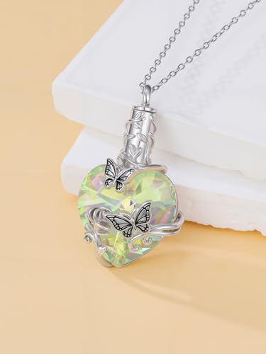 JKR Heart Urn Necklace for Ashes Crystal Keepsake Pendant Memorial Jewelry - style: Butterfly-White Crystal