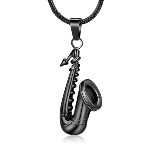 memorial jewelry Music Urn Saxophone Horn Chain Necklace Cremation Ash Keepsake Pendant - color: Black