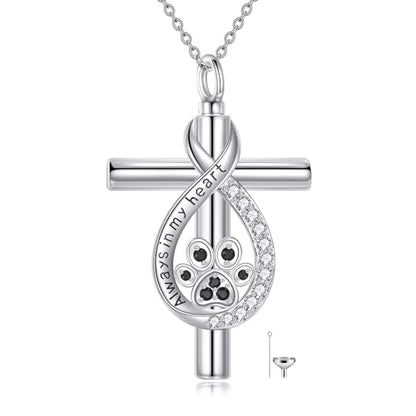 TIGER RIDER Pet Paw Necklace 925 Sterling Silver Cross Infinite love Necklace Pendant Pet Jewelry Gift for Dog Cat Lovers - style: Cross