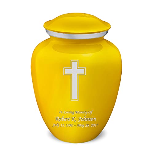 Geturns - Adult Personalized Simple Cross Cremation Urns for Human Ashes I Large Yellow Funeral Urn for Men and Women I 200 lbs - color: Yellow