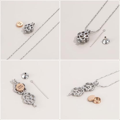 Paw Print Urn Necklace for Pet Ashes Stainless Steel Memorial Locket Cremation Jewelry Dog/Cat Keepsake Pendant with Mini Case Sympathy Gift for Pet Lovers Women Men - color: Silver-Rose Gold-Always In My Heart
