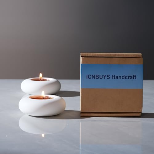 Handmade Decorative Pebble Tealight Candle Holder - Handcrafted Home Decor Accent for Calming Earthy Aesthetic White Cement Diameter 3 Inches Set of 2