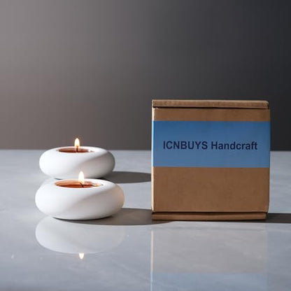 Handmade Decorative Pebble Tealight Candle Holder - Handcrafted Home Decor Accent for Calming Earthy Aesthetic White Cement Diameter 3 Inches Set of 2