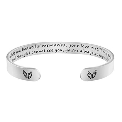 Memorial Gifts for Loss of Mom Dad In Memory of Jewelry Sympathy Bracelet | Bereavement Cuff Secret Message Engraved Grief Gifts for Women - style: You left me beautiful memories