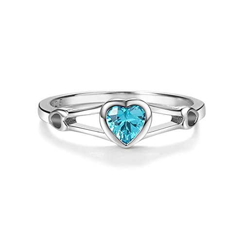 Precious Pieces Heart Birthstone Ring, 925 Sterling Silver | Available in all 12 simulated birthstones for babies, little girls & pinky rings. A meaningful birthday keepsake. - color: 03-March Size 2