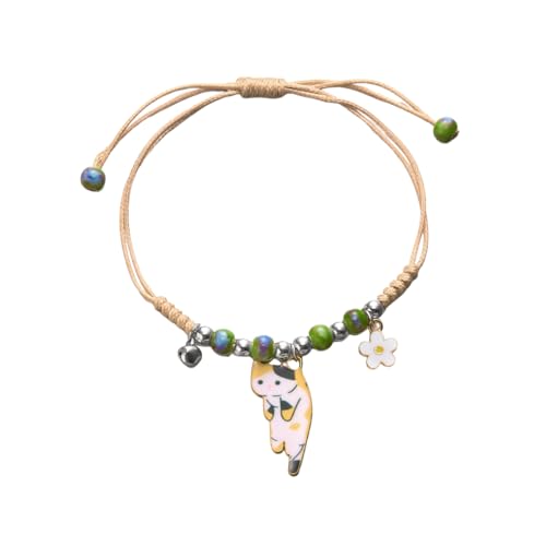 Fuqimanman2020 Cute Cat Bracelet Kawaii Kitten String Rope Chain Braided Bracelet with Flower - Adjustable Cat Lover Jewelry - color: mix