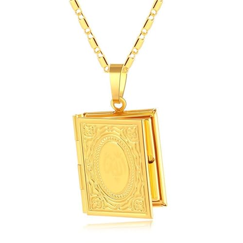 Gold Plated Photo Book Necklace for Husband Wife Exquisite Fashion In Memory Pendant Necklace Couple Best Friend Father Mother Jewelry Gift - color: Gold