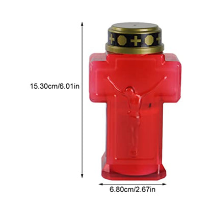 Uonlytech 2pcs Cross Candle Light, Red Flickering Flameless Candles Reusable Church Graveyard Led Candles Grave Decorations for Remembrance - size: 15.3x6.8cm