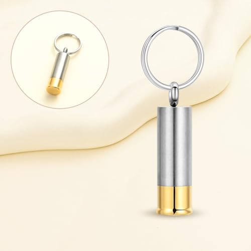 Oinsi Shotgun Shell Cremation Jewelry Urn Necklace For Ashes Of Loved Ones -Dad/Mom/Son/Grandma/Grandpa Cylinder Memorial Locket Pendant Necklace - color: Blank (Keychain)
