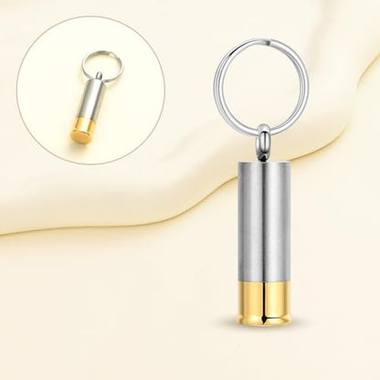 Oinsi Shotgun Shell Cremation Jewelry Urn Necklace For Ashes Of Loved Ones -Dad/Mom/Son/Grandma/Grandpa Cylinder Memorial Locket Pendant Necklace - color: Blank (Keychain)