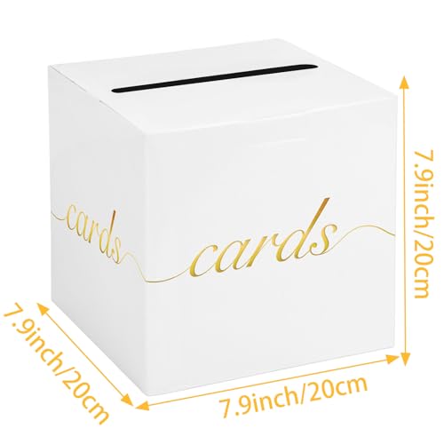White Card Box Gold Foil Wedding Favors Gift Card Boxes Post Box Receiving Money Box Holder for Wedding Reception, Baby Showers, Anniversary, Birthday Party, Retirement, Graduation Envelope Holder - color: White and Gold