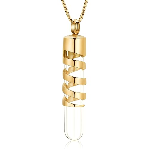 Oinsi Clear Glass Tube Cremation Urn Jewelry Ashes Holder Necklace Keepsake Memorial Pendant Including Box/Fill Kits - color: Gold1