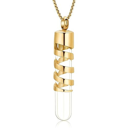 Oinsi Clear Glass Tube Cremation Urn Jewelry Ashes Holder Necklace Keepsake Memorial Pendant Including Box/Fill Kits - color: Gold1