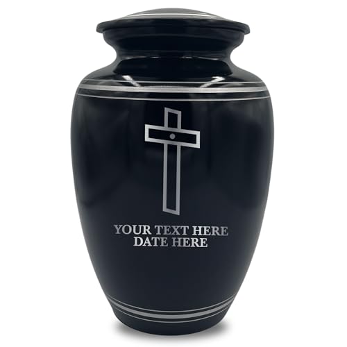 Custom Extra Large Human Cremation Urn Traditional Style Metal Urn For Ashes and Remains- Memorial Cross 2 - Polished Silver Rim - color: Memorial Cross 2, size: Polished Silver Rim
