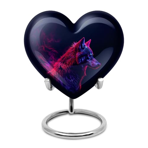Wolf Urns for Human Ashes - Heart Shaped Urn for Adults - 3 Inch Pack of 1 | Midnight Wolf Urn, Heart Shaped Cremation Urns for Human Ashes, Purple Urns for Adult Male & Female, Decorative Funeral Urn - size: #2 (Set of 1)