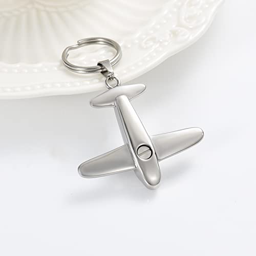Minicremation Cremation Jewelry Urn Keychain for Ashes Airplane Memorial Urn Pendant for Human Pet's Keepsake Key Chain - color: Silver