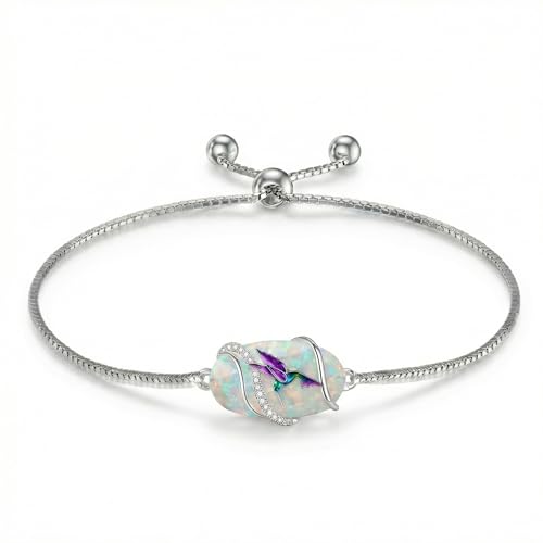 Hummingbird/Bee/Black Cat/Butterfly/Dragonfly Bracelet 925 Sterling Silver Opal Bracelet Opal Jewelry Gifts for Women Mom Wife - style: Hummingbird