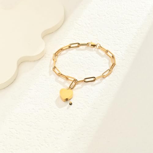 Heart Urn Bracelet for Ashes for Women Men Cremation Jewelry - color: Gold-Perforated Side