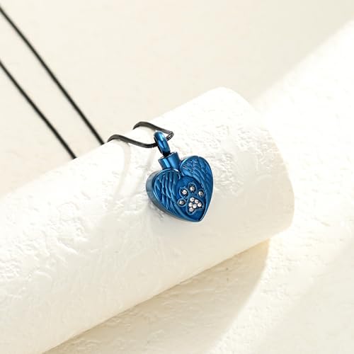 Heart Paw Print Urn Necklace for Ashes for Pet Stainless Steel Pendant - color: Bule