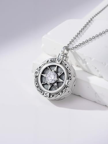 TOUPOP Tree of Life Urn Necklace for Ashes 925 Sterling Silver Cremation Jewelry Memorial Gifts Keepsake Jewelry with Funnel Filler for Women - style: 3-Compass