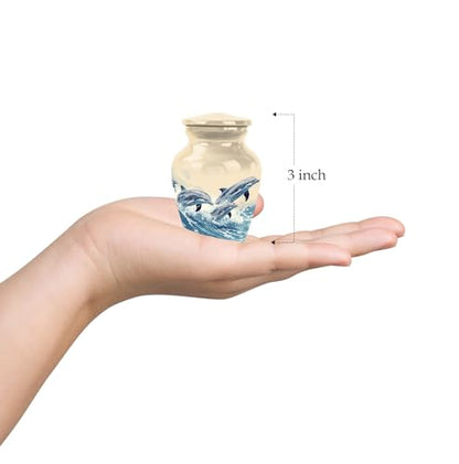 Dolphin Urn for Human Ashes - Small Keepsake Cremation Urn for Adult Male/Dad (3 Inch, 2 Pieces) - size: #3 (Set of 2)